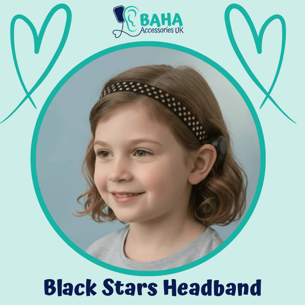 Black Stars BAHA Headband (Cochlear BAHA, Oticon Ponto, Med-El Adhear)