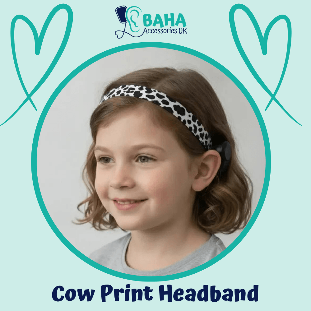 Cow Print BAHA Headband (Cochlear BAHA, Oticon Ponto, Med-El Adhear)