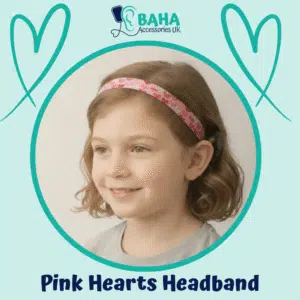 Pink Hearts BAHA Headband (Cochlear BAHA, Oticon Ponto, Med-El Adhear)