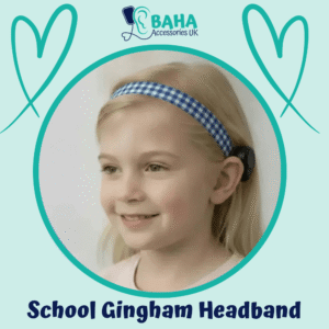 School Gingham BAHA Headband (Cochlear BAHA, Oticon Ponto, Med-El Adhear)