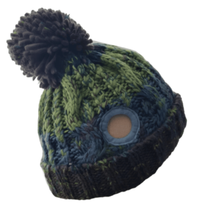green and blue fuzzy baha hat