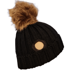 black baha winter hat with fur pom pom