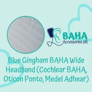 Blue Gingham BAHA Wide Headband (Cochlear BAHA, Oticon Ponto, Med-El Adhear)