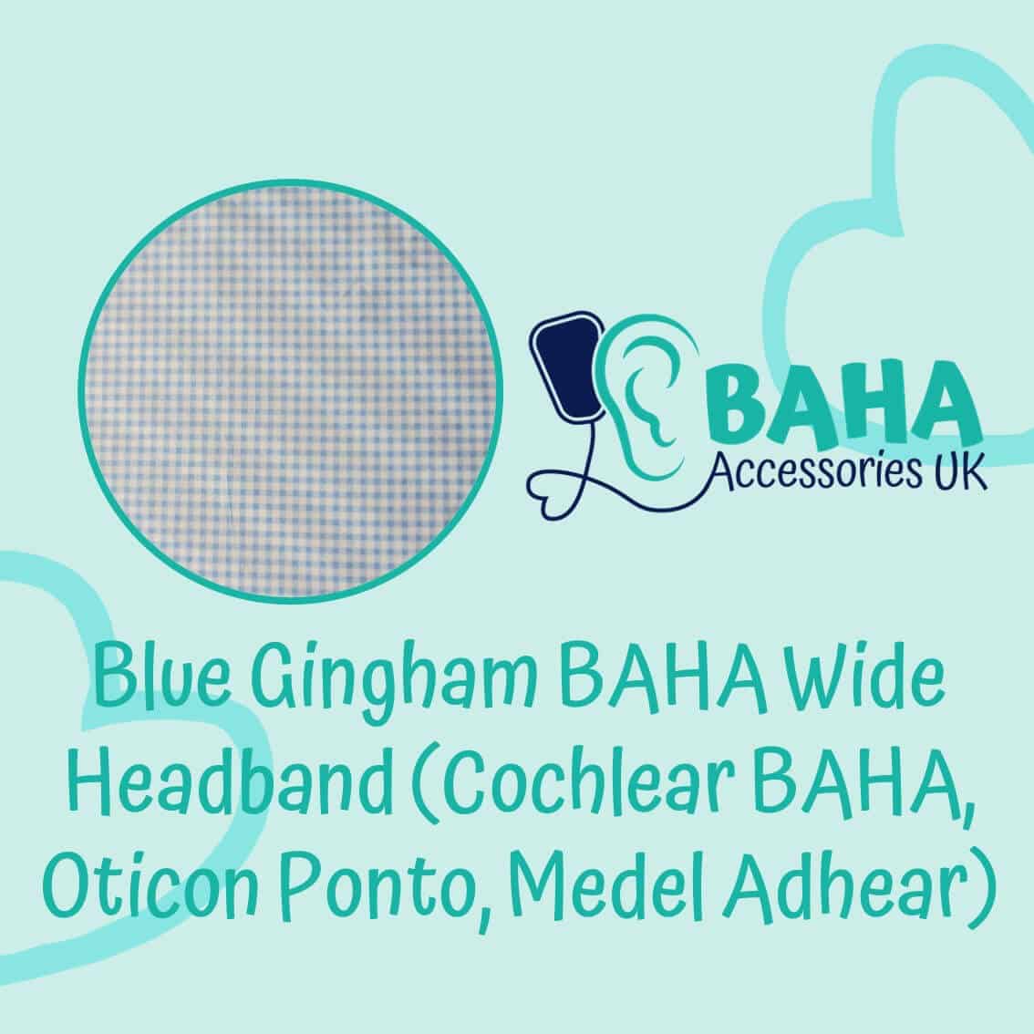 Blue Gingham BAHA Wide Headband (Cochlear BAHA, Oticon Ponto, Med-El Adhear)