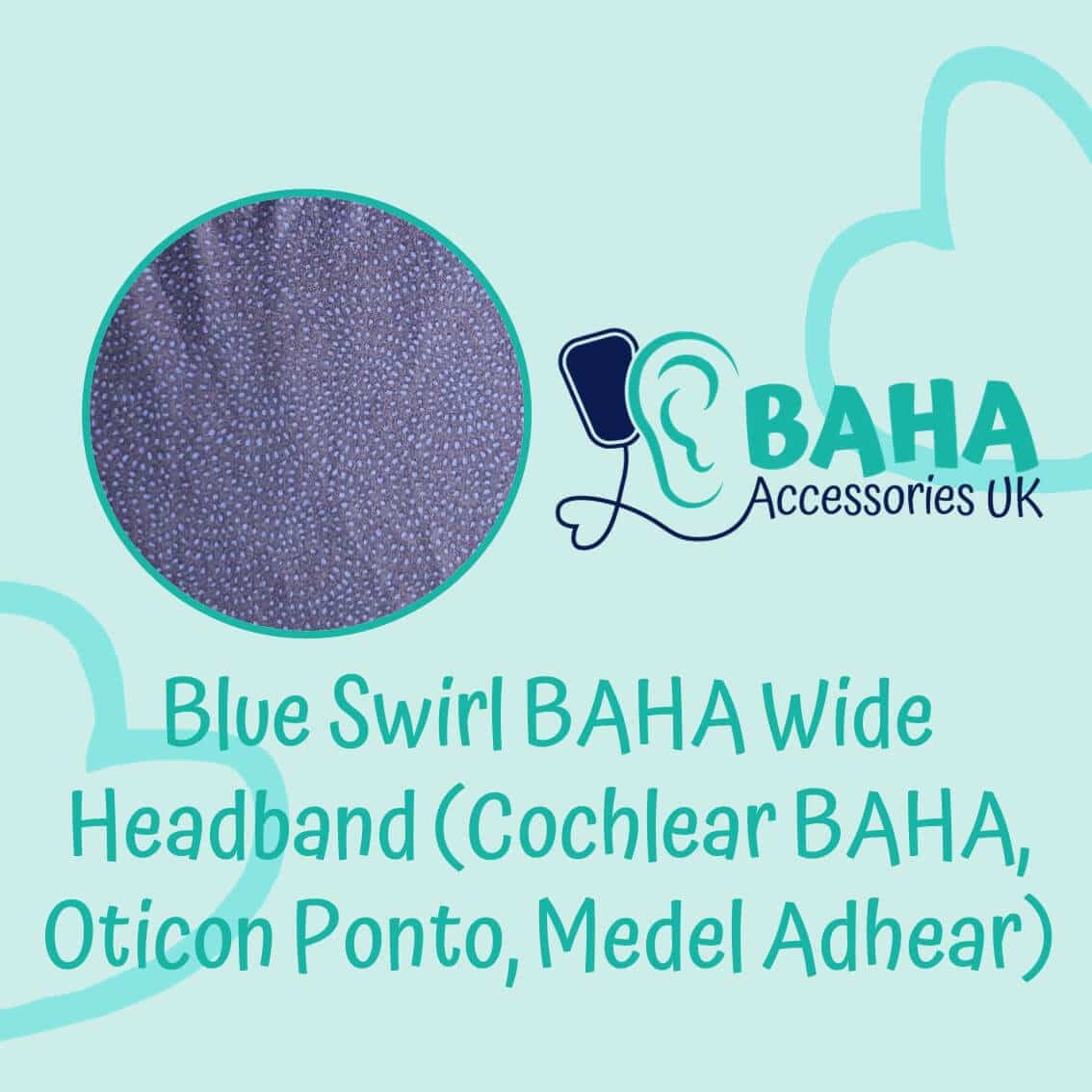 Blue Swirl BAHA Wide Headband (Cochlear BAHA, Oticon Ponto, Med-El Adhear)