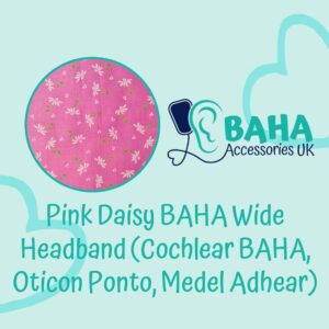 Pink Daisy BAHA Wide Headband (Cochlear BAHA, Oticon Ponto, Med-El Adhear)