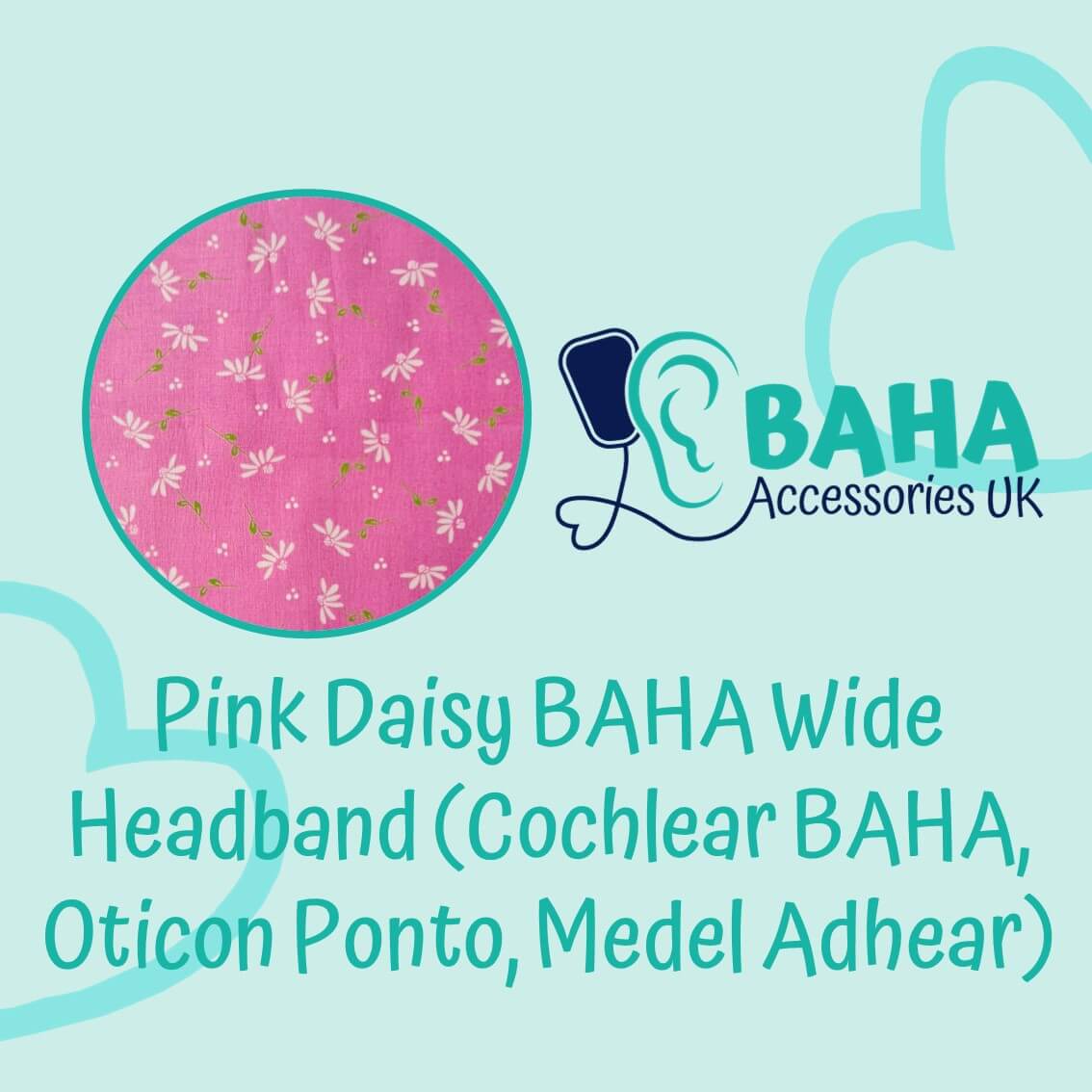 Pink Daisy BAHA Wide Headband (Cochlear BAHA, Oticon Ponto, Med-El Adhear)
