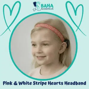 Pink and White Stripe Hearts BAHA Headband (Cochlear BAHA, Oticon Ponto, Med-El Adhear)