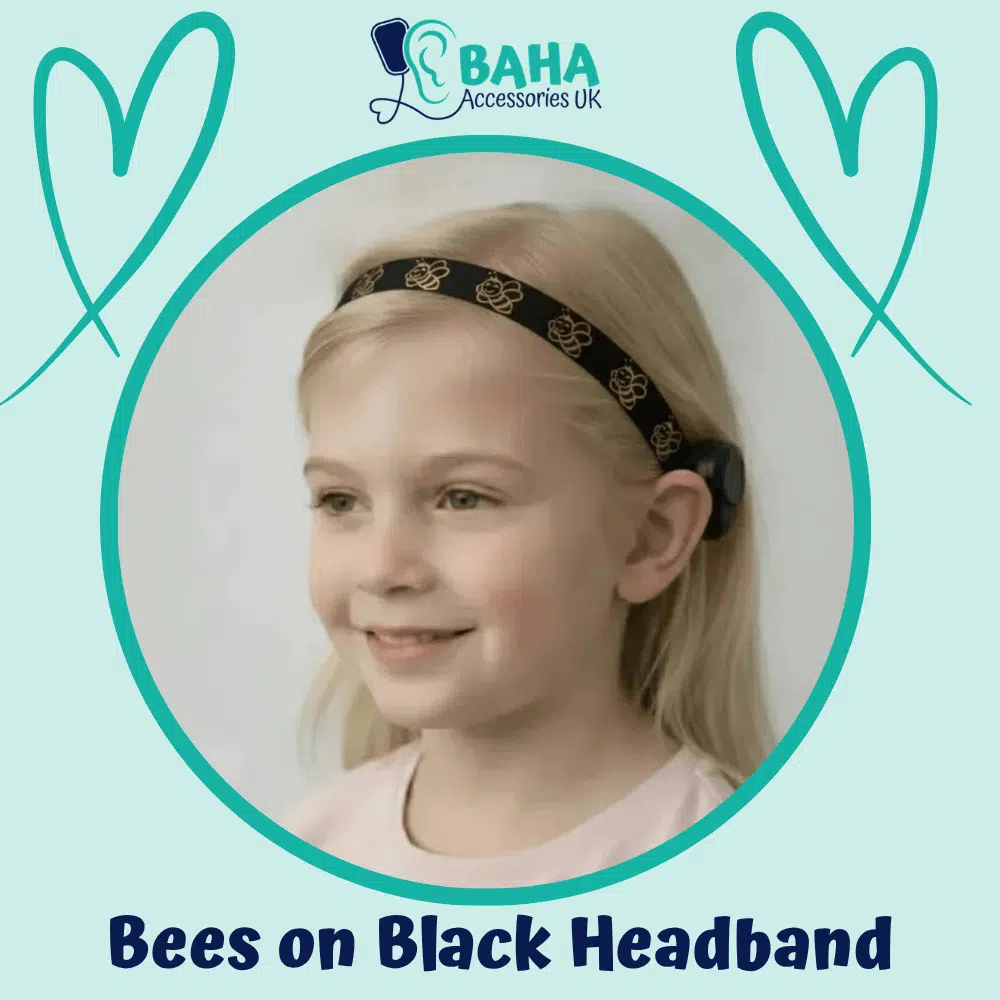 Bees on Black BAHA Headband (Cochlear BAHA, Oticon Ponto, Med-El Adhear)